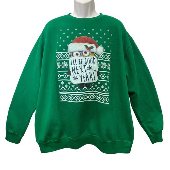 Despicable Me Minions I'LL BE GOOD NEXT YEAR Ugly Christmas Sweatshirt Size 2XL - Picture 1 of 5